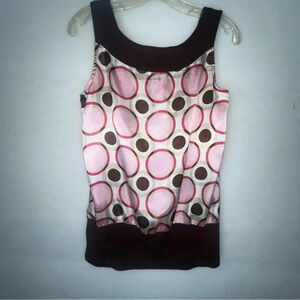 IZ Byer California Brown Pink Circle Vintage Retro Sleeveless Tank Top - Medium